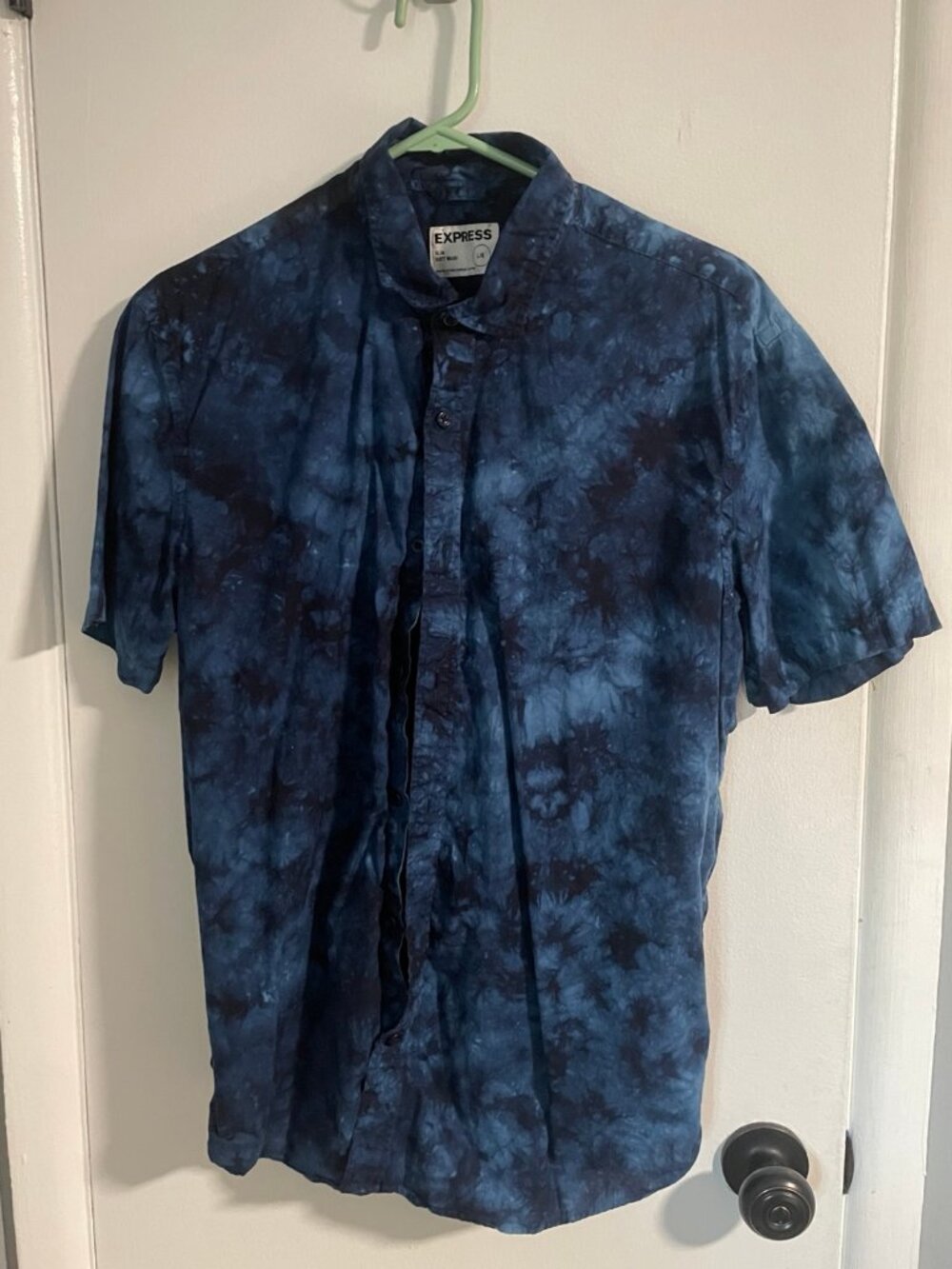 Express Blue Tie Dye Short Sleeve Button Up